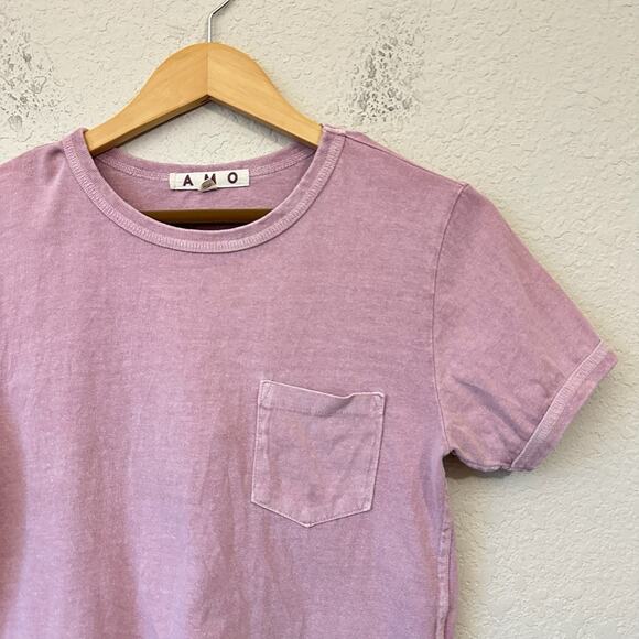AMO Cropped T-Shirt Blush Pink Cotton Knit Short Sleeve Comfy Y2K - Picture 3 of 7